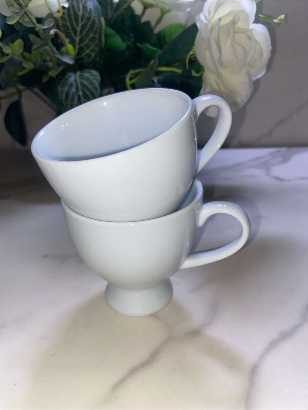 Vintage Set Of 2 Crate & Barrel White Espresso Demitasse Cup Mug 4 oz 3” Tall